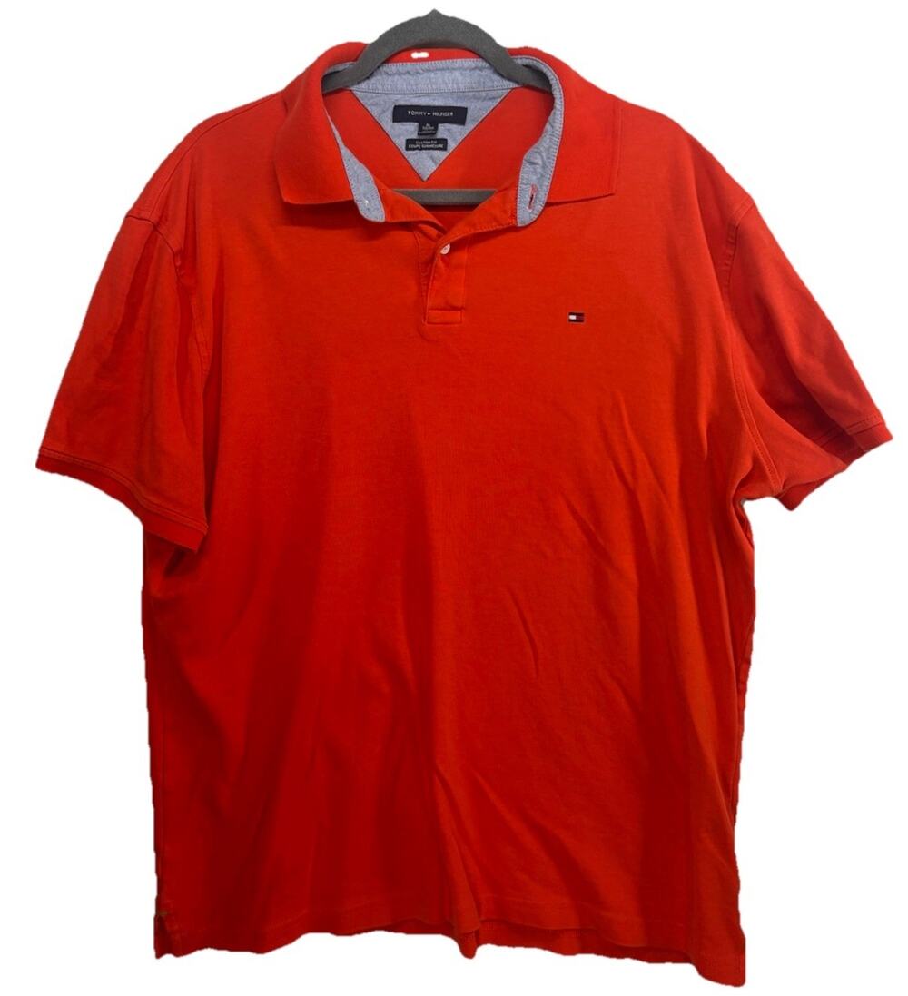 Tommy Hilfiger Mens 100% Cotton Custom Fit Dark Coral Orange Polo Shirt Size XL
